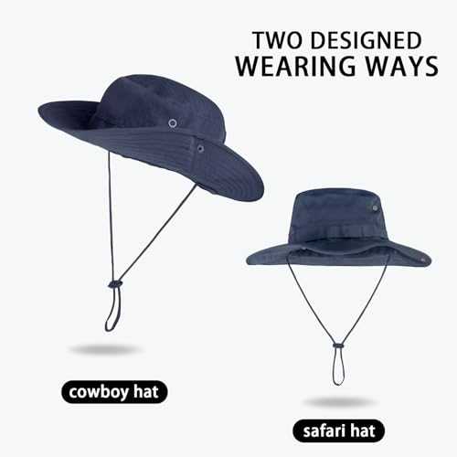 Sun Hats for Men Women Bucket Hat UPF 50+ Boonie Fishing Safari Hat - color: Navy