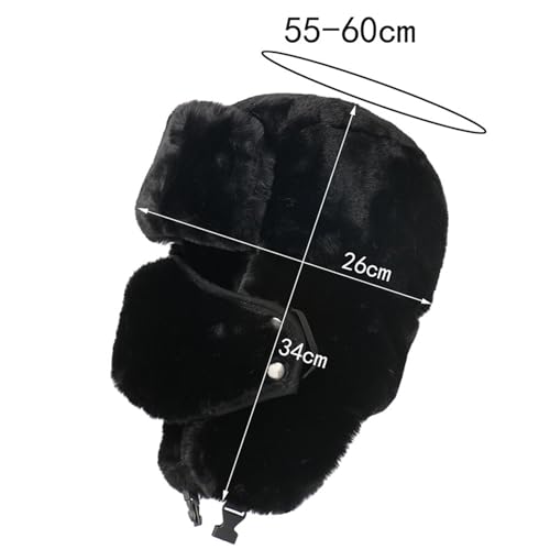 Ushanka Winter Trapper Hat Men Women Faux Rabbit Fur Russian Aviator Hat with Ear Flaps Face Mask Warm Cold Weather - color: Dark-gray