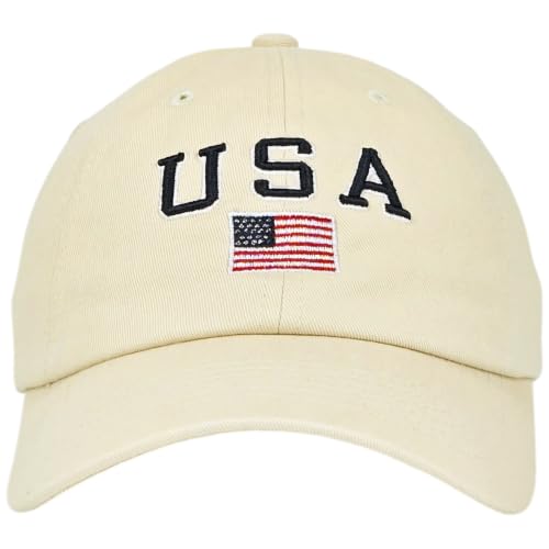 E BY ELIDAN USA Hat, Embroidered American Flag Baseball Cap for Men Women - color: Cream