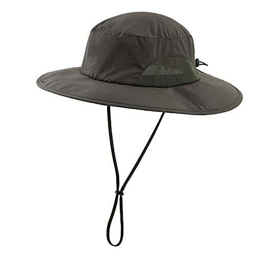 Home Prefer Outdoor UPF50+ Mens Sun Hat with Neck Flap Womens UV Protection Hat Wide Brim Safari Fishing Hiking Gardening Hat - color: Army Green