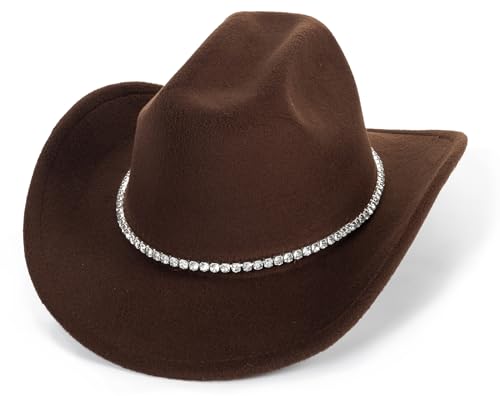 Glitter Silver Black Cowboy Hats Women Western Rhinestone Cowgirl Hat - color: 1 Circles Diamond-coffee