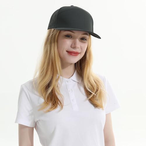 Quick Dry Baseball Cap Flat Brim Snapback Golf Hat for Men Women - color: Black+white+darkgrey