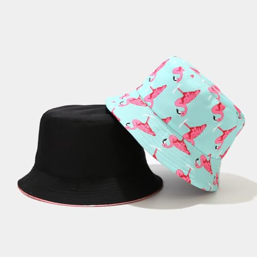Quanhaigou Bucket Hats Unisex Summer Travel Beach Fisherman Cap for Men Women Teens - color: Black Flamingo