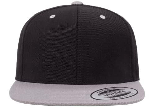 Mrlahat 6089 Yupoong Yp by Flexfit 6-Panel Structured Flat Visor Classic Snapback Cap with Black Bandana - color: Black / Silver