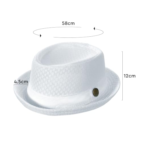 XGOPTS Unisex Summer Mesh Straw Porkpie Hat Trilby Jazz Fedora Panama Hats - color: White