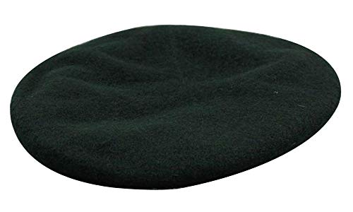 Mens Ladies Military Hat Army Beret Leather Trim with Ribbon - color: Olive Green, size: X-Large