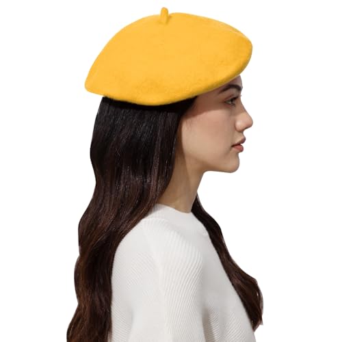 Classic Wool Beret Hats for Women Man - color: Standard-yellow