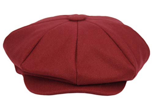Oversized Men's Super Big 100% Wool 8 Panel Applejack Newsboy Cabbie Gatsby 20 Generation Hats (Not a Regular Apple hat) - color: Solid Burgundy