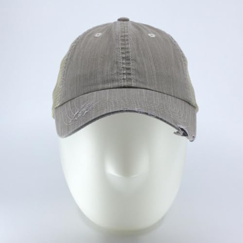 The Vintage Year Distressed Cotton Unstructured Soft Mesh Breathable Adjustable Dirty Wash Dad Hat Trucker Baseball Cap - color: Dirty Wash Khaki