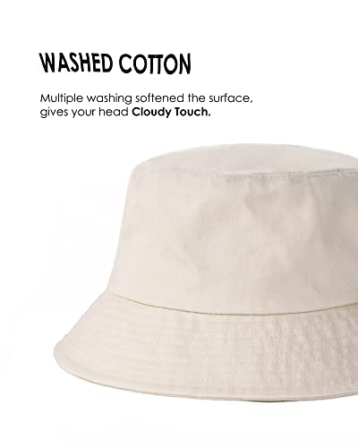 FURTALK Bucket Hats for Women Washed Cotton Packable Summer Beach Sun Hats Bucket Hat with Strings for Travel - color: Beige