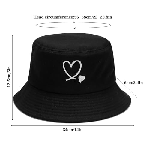 Bucket Hat Beach Sun Hat Fishing Hat for Women Men, Summer Outdoor Travel Packable Fisherman Hat - color: Love Heart Black