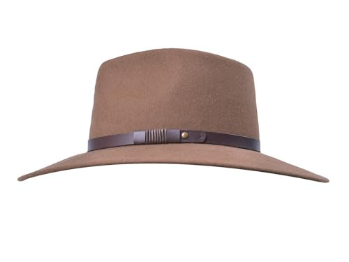 Bigalli Australian Wool Felt Hat - Outdoor Fedora Style - Crushable Water - Resistant UV Protection - color: Tobacco, size: Small
