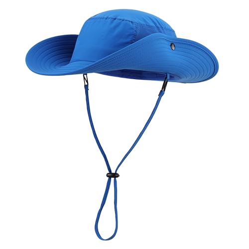 Home Prefer UPF50+ Mens Sun Hat Wide Brim Womens UV Protection Beach Bucket Hat for Fishing Hiking Snap Up Cowboy Hat - color: Royal Blue