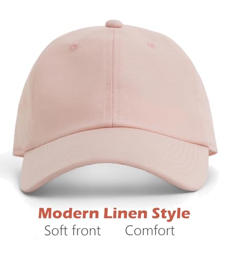 Linen Cotton Baseball Cap, Summer Breathable Dad Hat Men Women - color: Pink