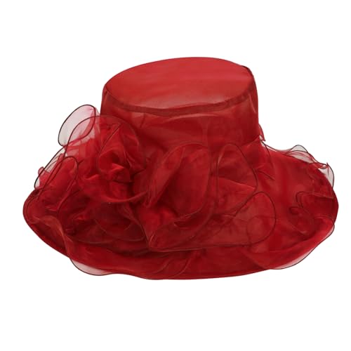 Derby Hats for Women 2025 Equestrian Derby Tea Party Fascinators Wide Brim - color: Bright Red