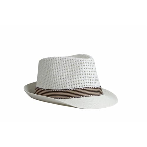 Straw Fedora Hat for Women Men Mesh Trilby Hat Panama Cuban Summer Beach Sun Outdoor - color: White