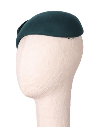 HIMESPORT Wool Felt Fascinator Hats for Women Ladies Female Wedding Cocktail Tea Party Dress Pillbox Hat - color: Dark Green 8 Blue