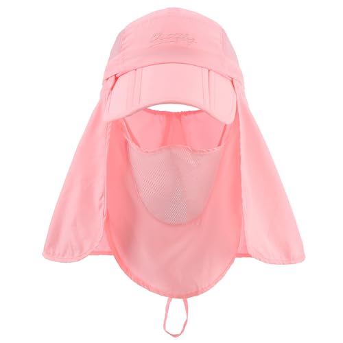 Connectyle Men's Foldable Baseball Sun Cap with Removable Face Mask Neck Flap Cover UPF 50+ Sun Protection Fishing Hiking Hat - color: Pink