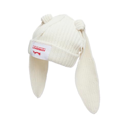 Knitted Beanie Hat Cute Rabbit Long Ears Fun Caps Fluffy Winter Warm Knitted Rabbit Hats Outdoor Slotty Cap - color: Beigeb