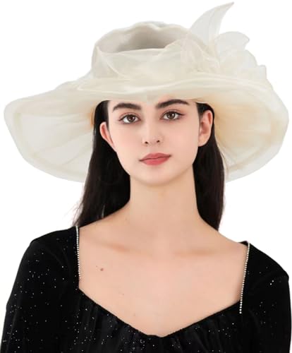 Women's Kentucky Derby Church Dress Hat Wide Brim Leaf Flower Bridal Shower Hat - color: G1-beige