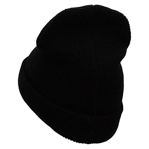Waffle Knit Cuff Beanie - color: Black