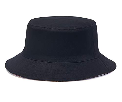 Quanhaigou Reversible Printed Bucket Hat,Summer Beach Outdoor Cap - color: Black Blue Graffiti