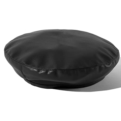 Wheebo PU Leather Berets for Women French Beret Hats Artist Painter Hat Classic Solid Style - color: Black