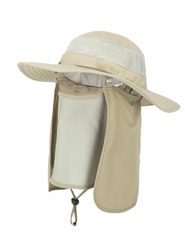 Fishing Hat, UPF 50+ Sun Cap with Detachable Mask - color: Khaki