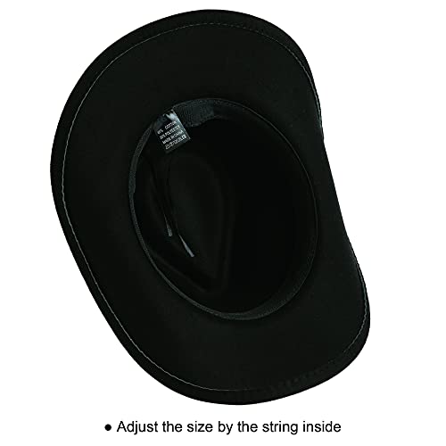 Lanzom Women Men Felt Wide Brim Western Cowboy Hats Belt Buckle Panama Hat - color: Black, size: Medium-Large
