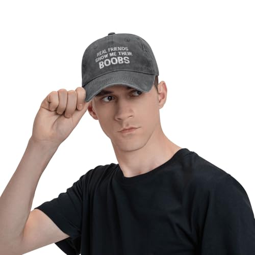 Funny Cap Real Friends Show Me Their Boobs Hat for Women Dad Hat Graphic Hat - color: Deep Heather