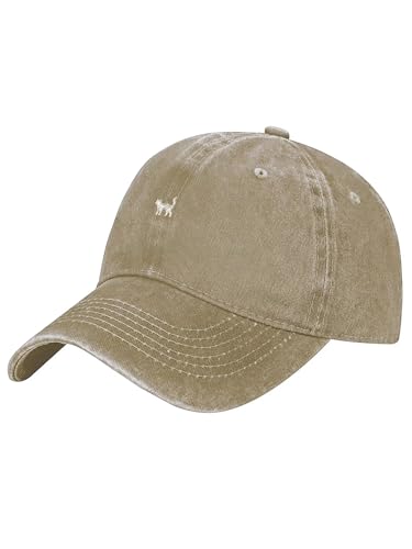 Minimalist Animal Doodles Hat Vintage Washed Cotton Baseball Cap for Men Women Adjustable Dad Hat Casual Outdoor Sun Hat - color: Khaki