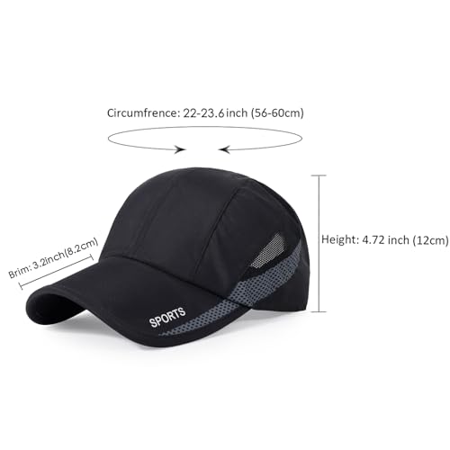 HH HOFNEN Quick Dry Cap Lightweight Running Sports Golf Hat for Men Women - color: #3 Black