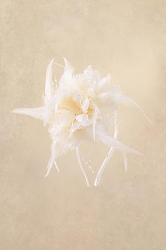 BABEYOND Flower Feather Beads Fascinator Headband for Women Derby Headpiece - color: Beige