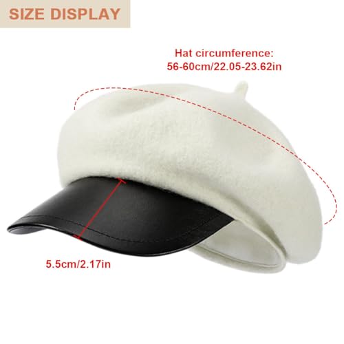 Women Classic Wool Blend Berets Elegant Flat Beret Caps Retro Peaked Cap Hats Autumn Winter Hat Solid Color - color: Beige