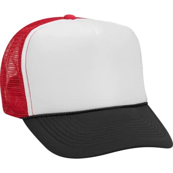 OTTO Polyester Foam Front 5 Panel High Crown Mesh Back Trucker Hat - color: Blk/Wht/Red