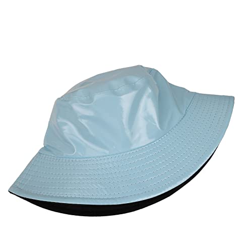 Reversible PU Leather Bucket Hats for Women Solid Color Double Wear Summer Hat Unisex - color: Skyblue