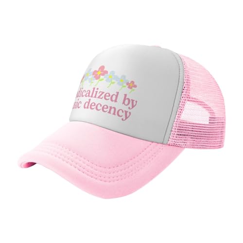 Funny Trucker Hats for Women Country Women's Trucker Hats Breathable Mesh Summer Caps Adjustable Pink Hats - color: Radicalized By Basic Decency
