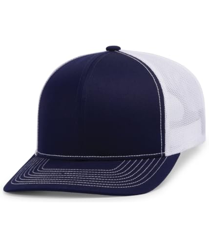 Pacific Headwear Contrast Stitch Trucker Snapback - color: True Navy/White/True Navy