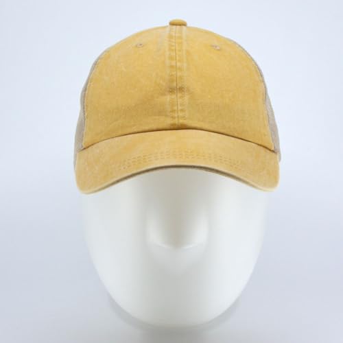 Vintage Washed Soft Mesh Cotton Adjustable Baseball Cap - color: Mango/Tan