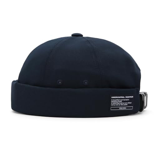 UNDERCONTROL Brimless Sailor Fisherman Leon Hat No Visor Miki Skull Docker Beanie Trawler Tactical Ring Cap for Men & Women - color: Navy