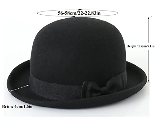 Black Bowler Derby Hat Short Rolled Brim Fedora Hat for Men and Women(S/M)