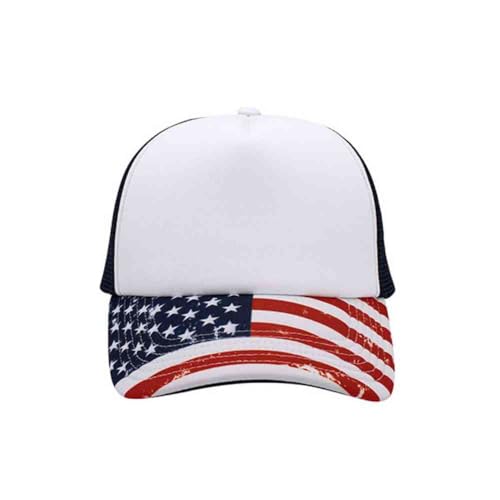 The Vintage Year High Crown Foam Mesh Camouflage Trucker Hat Baseball Cap - color: Flag/White/Navy