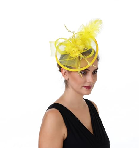 Women's Organza Church Vintage Wedding Fascinator Tea Party Wedding Hat Summer - color: Hj11-a Yellow