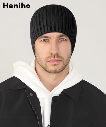 Heniho Winter Wool Beanies for Men Women, Warm Plain Toboggan Hats Ski Running Knit Skull Cap - color: #1pack A- Black