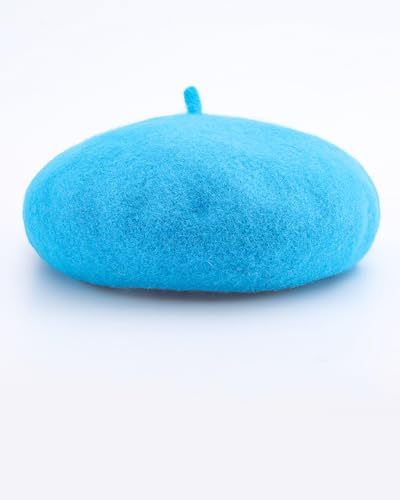 French Beret Hats for Women - Wool Solid Color Beanie Cap - color: Turquoise Blue