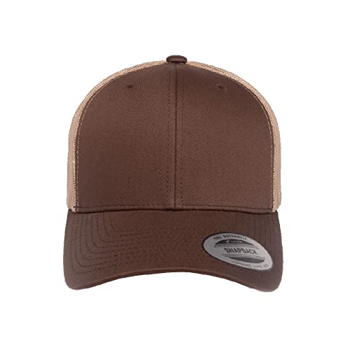Yupoong Classic Mesh 6 Panel Retro Trucker Cap | Mid Profile Snapback - color: Brown/Khaki