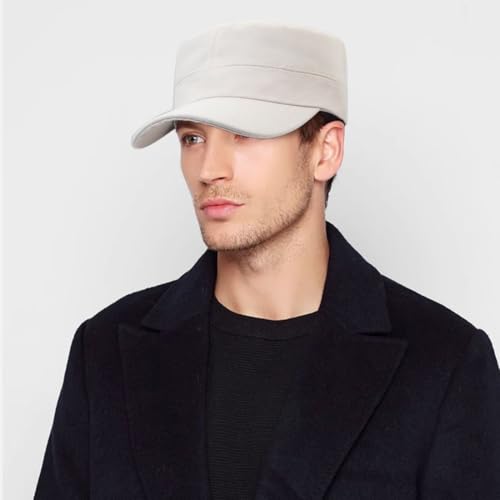 Unisex Cadet Army Cap Flat Top Cap Twill Military Corps Hat for Women Men - color: Beige
