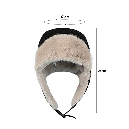 Women Winter Furry Trapper Hat with Earflaps Warm Faux Fur Windproof Russian Trooper Cap Fleece Lined Plush Hunting Ski