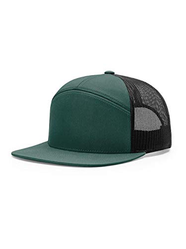 Seven-Panel Trucker Richardson Leather Patch Cap - color: Dark Green/ Black, size: 7-7 3/4