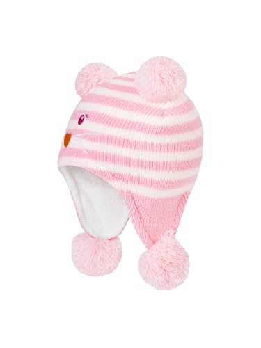 Baby Winter Hat Toddler Beanie Warm Fleece Lined Earflap Cap with Pom Pom - color: O2pcs Bear Beige & Cat Pink, size: 2-3T